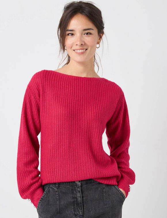 Trui met boothals, patenttricot met zachte touch (framboos) Trui met boothals, patenttricot met zachte touch (framboos)